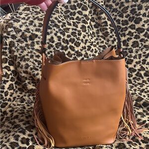 Calvin Klein Tan Leather Fringe Shoulder Bag